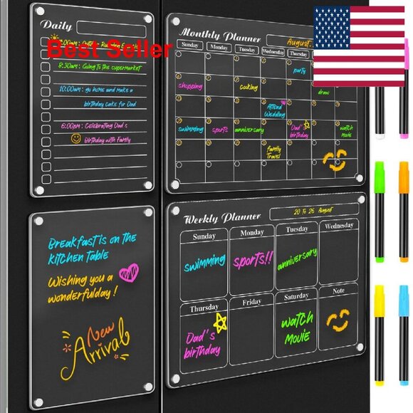 Magnetic Dry Erase Calendar Set Acrylic Fridge Planner Minimal Organizer
